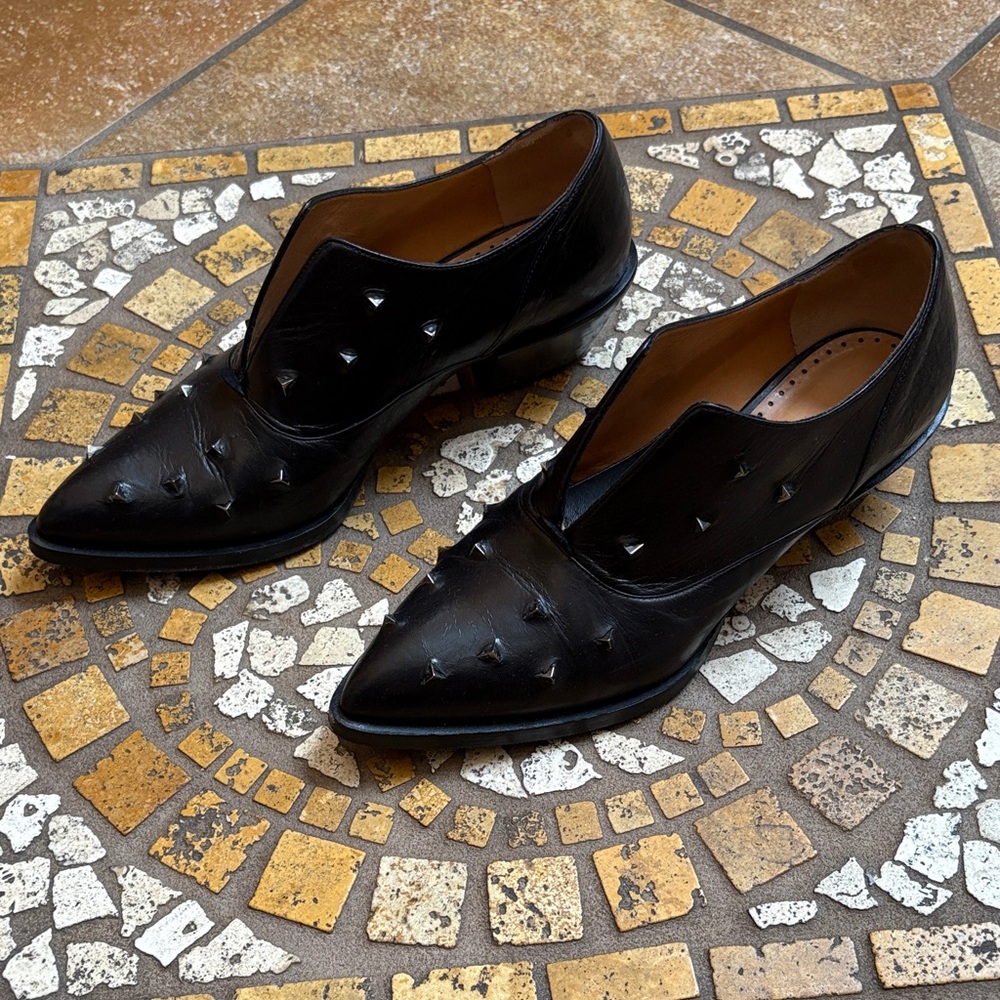 Alexa Wagner Black Studded Leather Loafers US 7.5